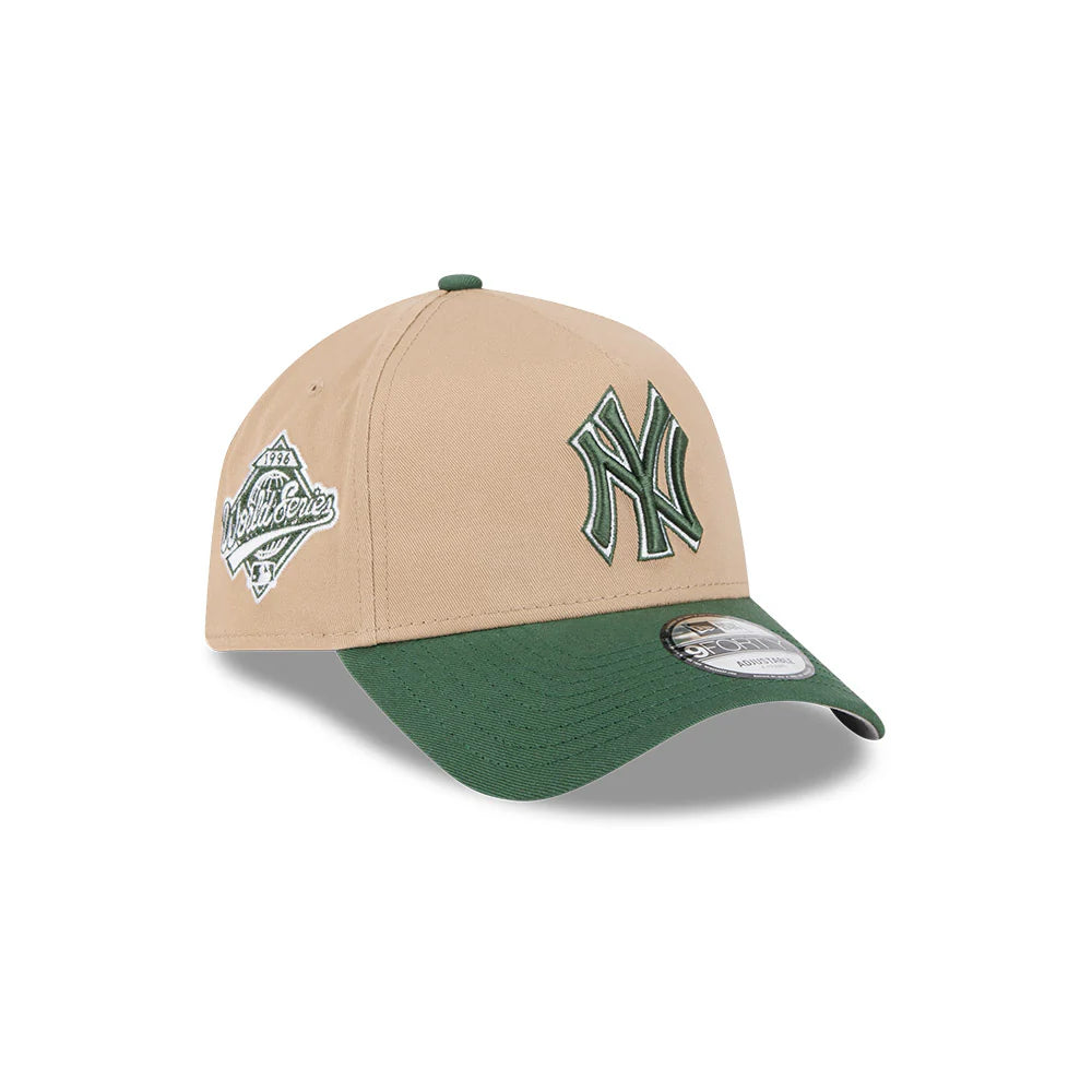 New York Yankees Hat - Camel Pine Green 2-Tone World Series 9Forty A-Frame MLB Snapback Cap - New Era